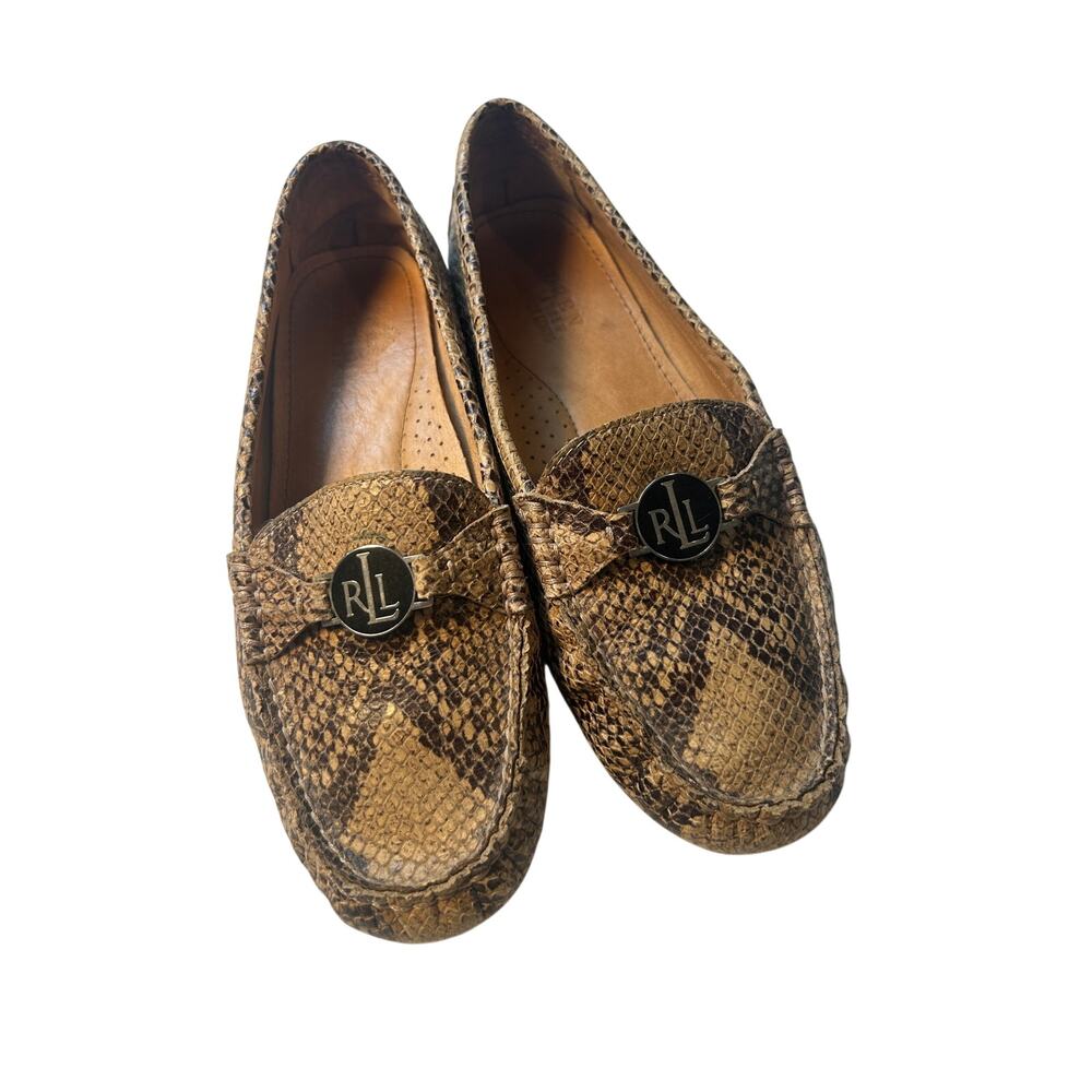 Lauren Ralph Lauren Carley Loafers Size 8 Python Embossed Leather Driving Flats - Picture 5 of 5